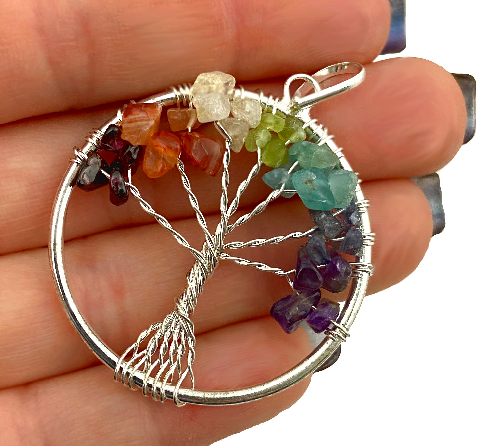 Aquamarine Chakra Gemstone Tree of Life Necklace & Stainless Steel Cha