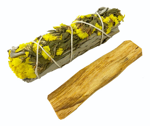 White Floral Sage with Yellow Statice Flowers